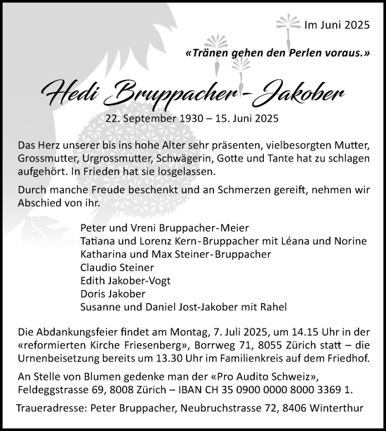 Zur Gedenkseite von Hedi Bruppacher-Jakober