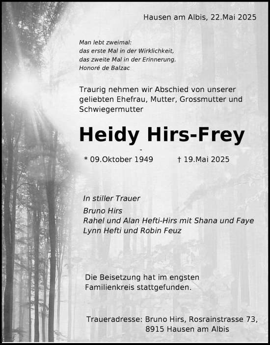 Zur Gedenkseite von Heidy Hirs-Frey