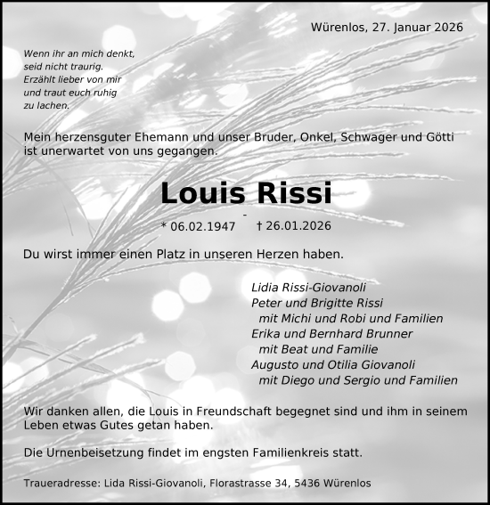 Zur Gedenkseite von Louis Rissi