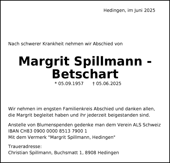 Zur Gedenkseite von Margrit Spillmann-Betschart