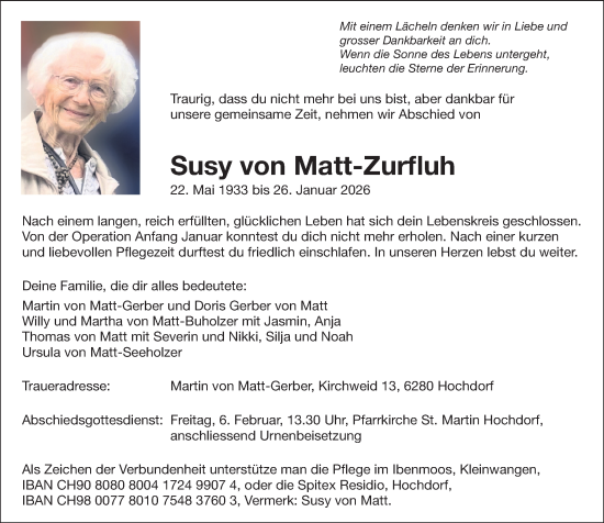 Zur Gedenkseite von Susy von Matt-Zurfluh